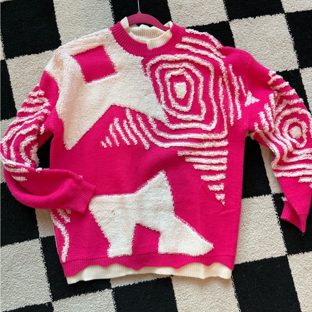 Cozy pink and white oversized sweater